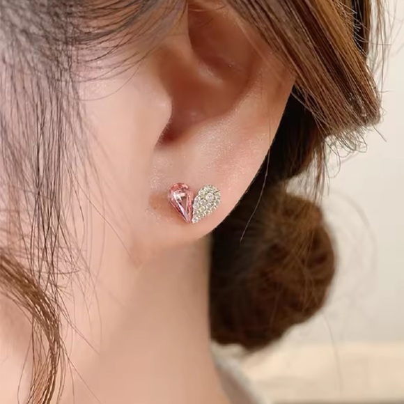 Gold Filled Pink Heart Cubic Zirconia Earrings - Picture 3 of 3